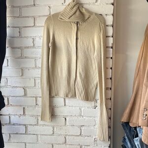 Jacob Cream Ribbed Turtleneck Zip Cardigan LONG arms cozy slinky knit
